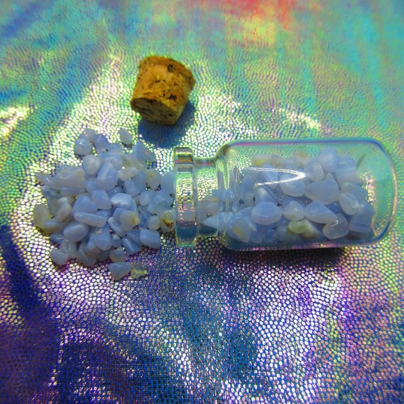 Blue Lace Agate Gemstone Chips In A Bottle Embellishment - Picture 2 of 3
